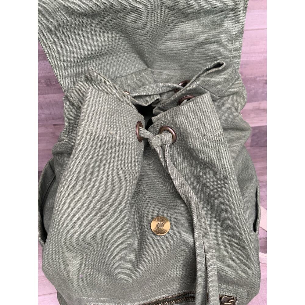 Hindbag Unisex Eliot olive green canvas Backpack bag with charm - Picture 10 of 13